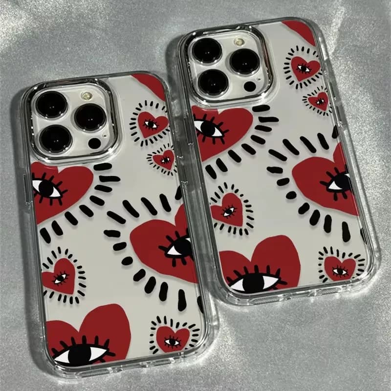 Unique Red Heart Eye Frame Soft Phone Case For iPhone 17 Air 16 16E 15 13 12 11 14 Pro Max XR XS X 7 8 16 Plus SE2 Clear Cover