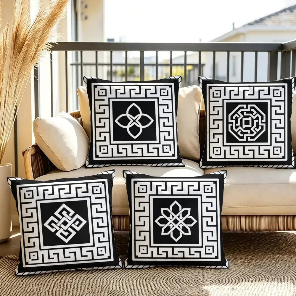 Greek Geometric Pattern Cushion Cover Soft Plush Throw Pillow Cover Double-Sided Decorative Cushion Case Sofa Bedroom Home Decor