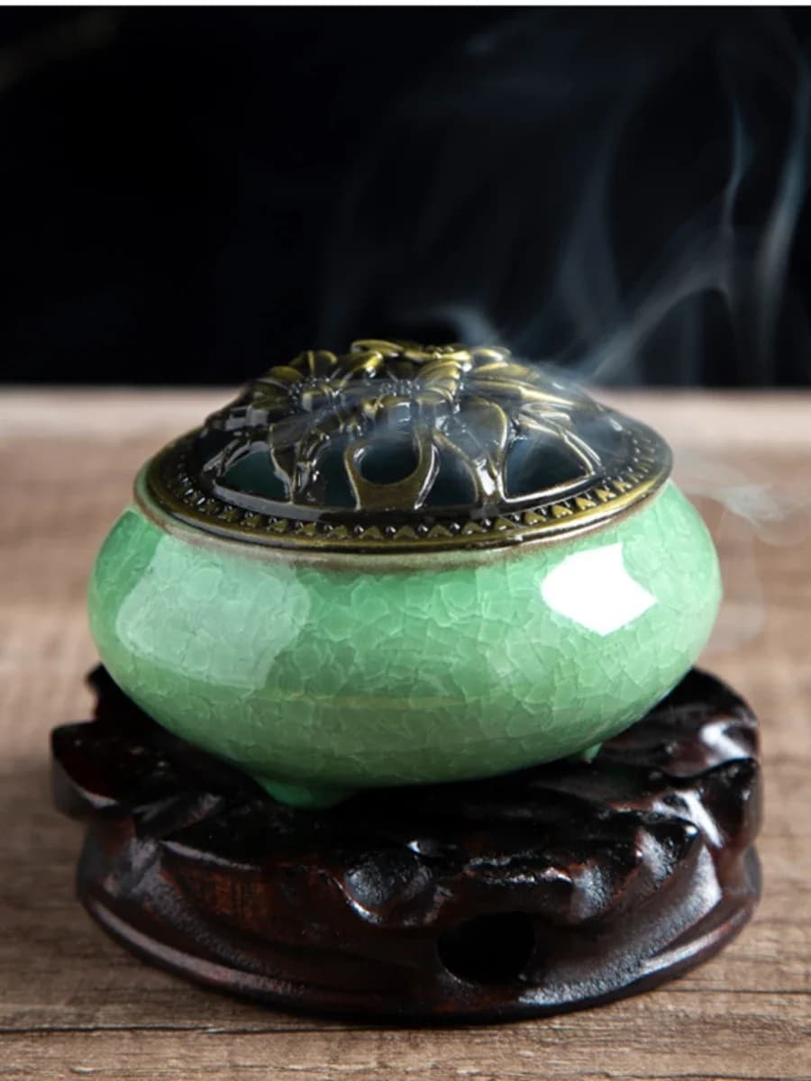 Y Bruciatore di incenso in ceramica con crepa di ghiaccio, cono a spirale, supporto per bruciatore di incenso, ornamenti per la casa, bruciatori di incenso giapponesi, decorazione Zen