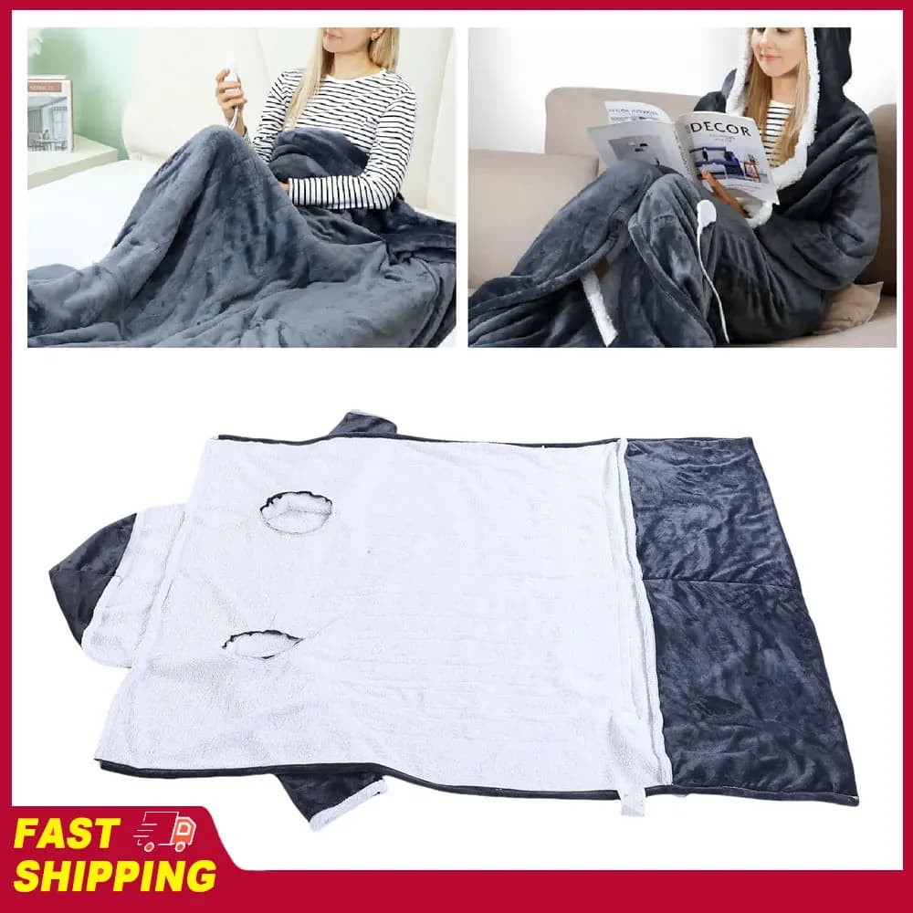Coperta Riscaldante con Maniche, Cappuccio e Tasca per i Piedi, in Flanella, 10 Livelli di Riscaldamento, Coperta Elettrica Indossabile con 3 Impostazioni di Tempo, 50x70 Pollici
