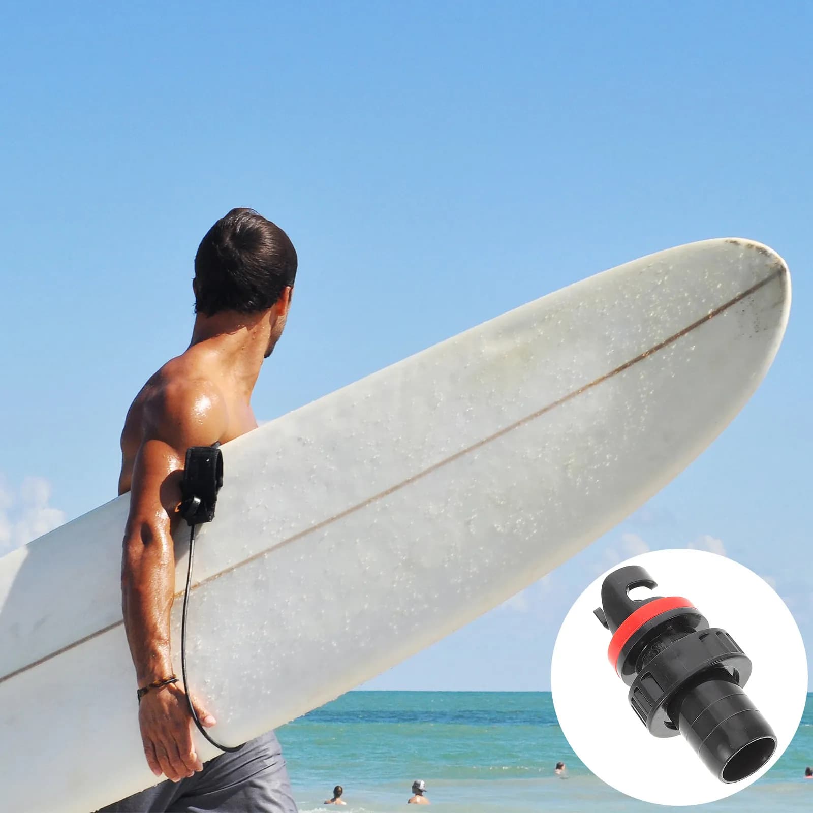 Accessori per Tavole da Surf: Adattatore Compressore per Pagaie, Valvola Gonfiabile Nera in Plastica per SUP, Kayak, Canoa