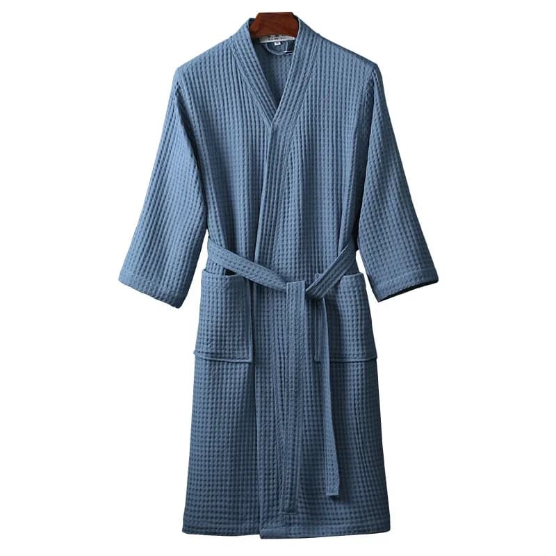 Thin Cotton Bathrobe for Spring & Summer: Long Waffle-Style Morning Robe Ideal for Hotels & Beauty Salons