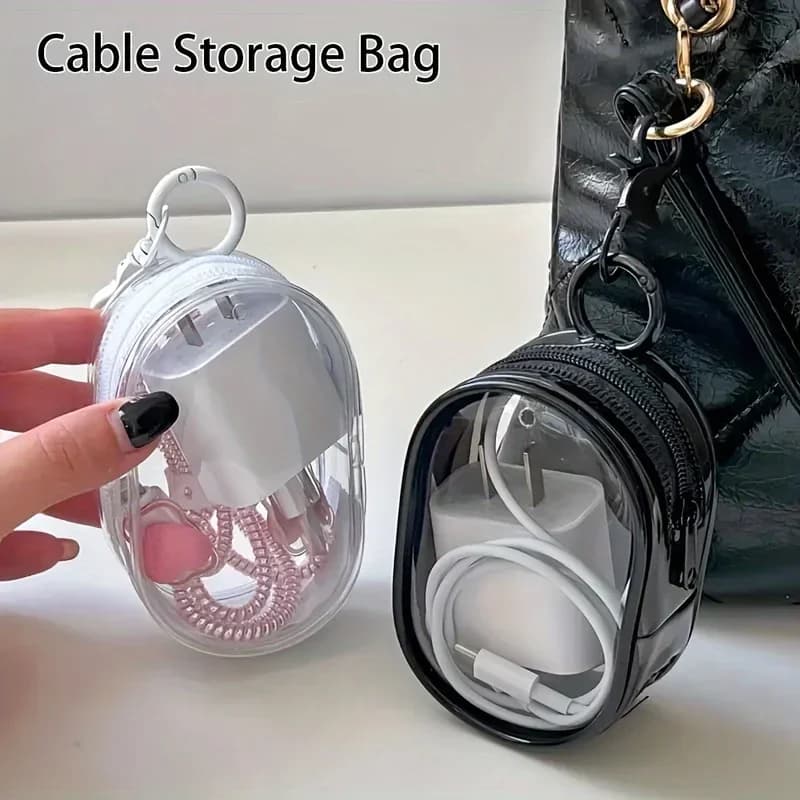 Borsa Portatile Mini Trasparente con Cerniera e Anello Portachiavi, Organizer Leggero per Auricolari, Caricatori e Piccoli Oggetti, Ideale