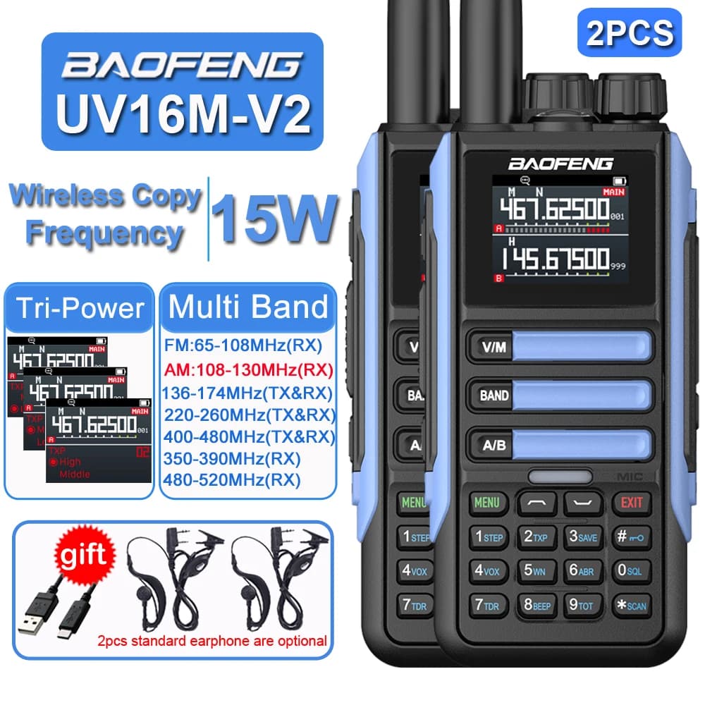 2PCS Baofeng Impermeabile Walkie Talkie Antenna Ad Alto Segnale AM Radio FM Radio a 2 Vie Full Band LCD Frequenza Wireless Copia UV16M V2