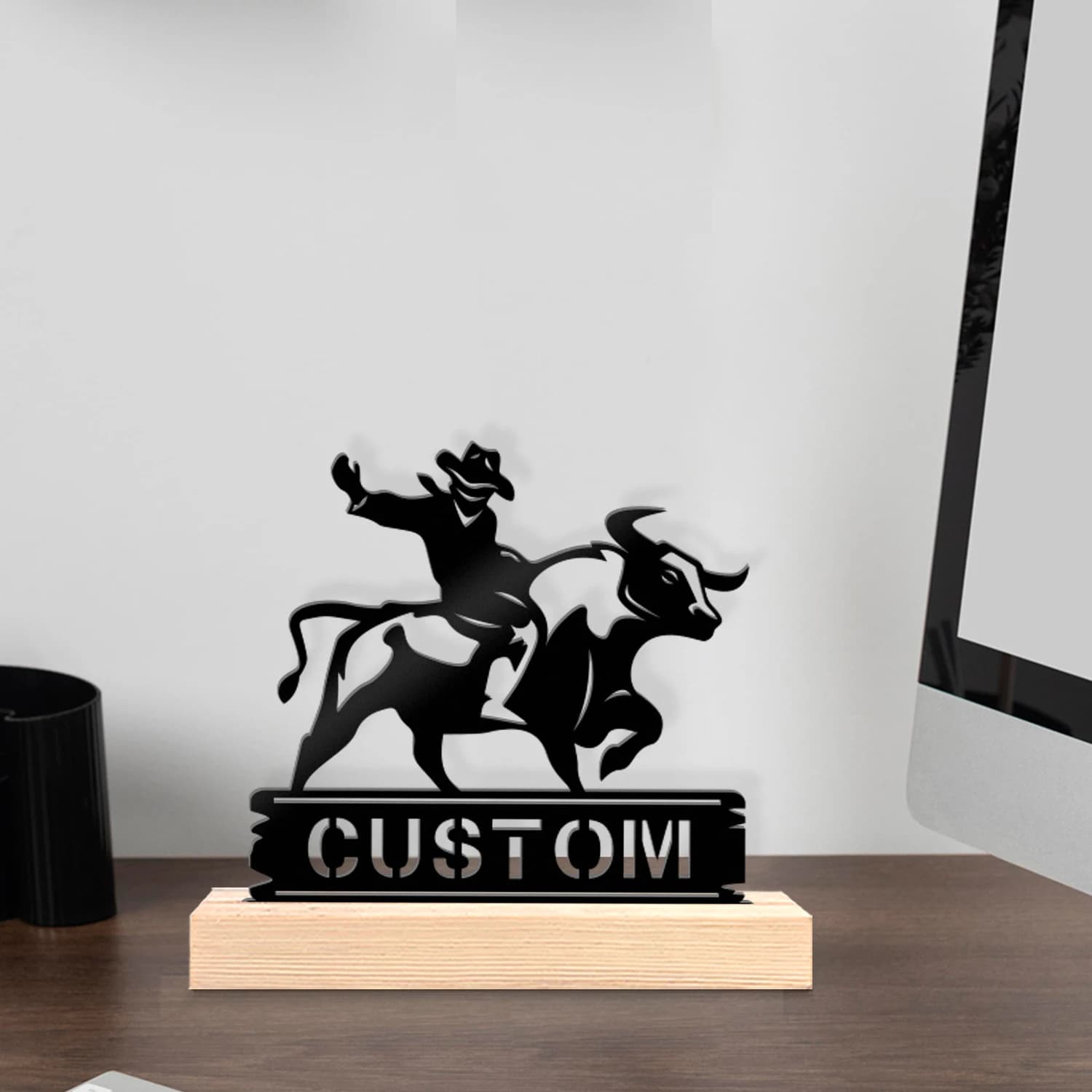 1pc Customized Metal Handicraft Ornaments Customizable Name With Wooden Base Desktop Decorations,Office Decorations