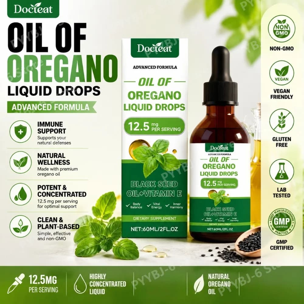 Olio di Origano in Gocce Liquide 60ml con Olio di Semi Neri e Vitamina E, Integratore Erboristico per il Benessere, l'Energia e l'Equilibrio Digestivo