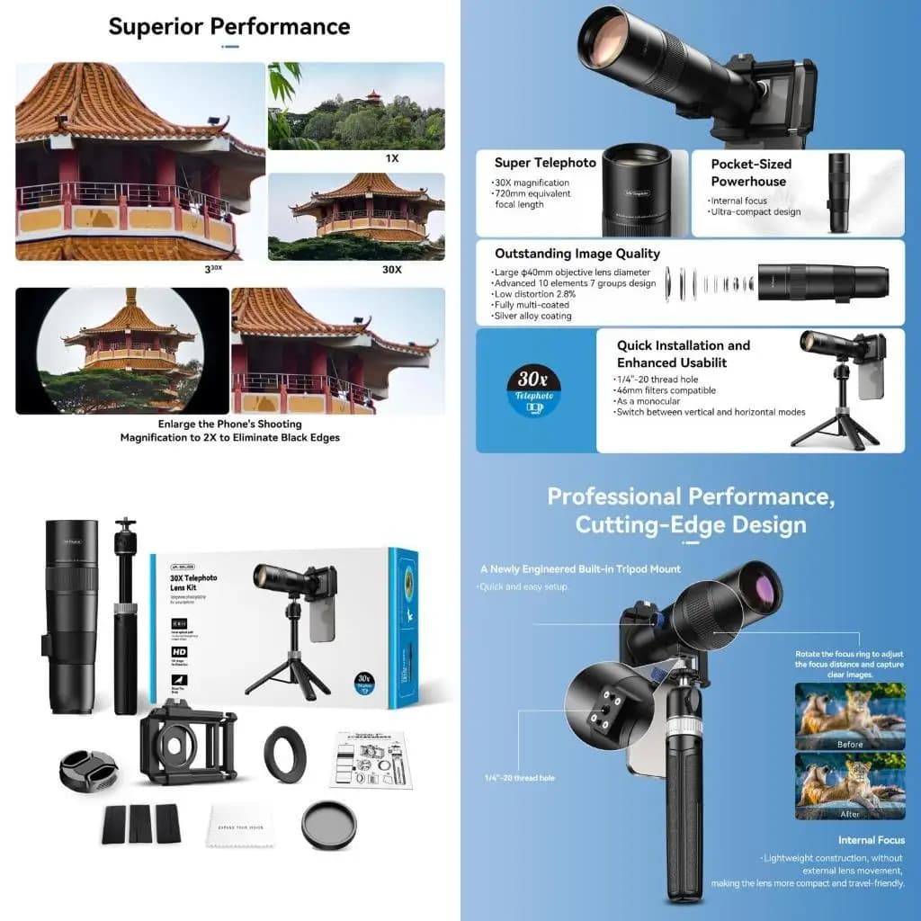 36x telephoto lens lens with tripod for most phones taking D2RC