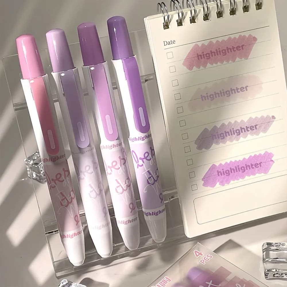 Set di 4 Evidenziatori Durevoli con Colori Sfumati, Punta a Scalpello, Penna Evidenziatore a Pressione per DIY e Journaling