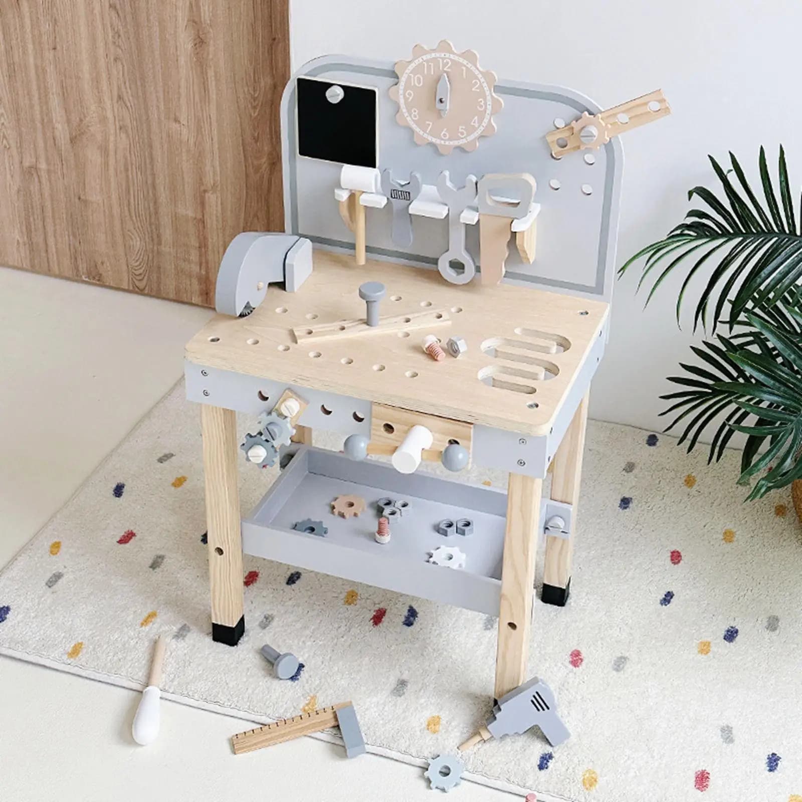 Set Gioco Banco da Lavoro in Legno, Simulazione di Attività Manuali, Giocattolo Educativo Montessori Creativo Fai-da-Te, Regalo