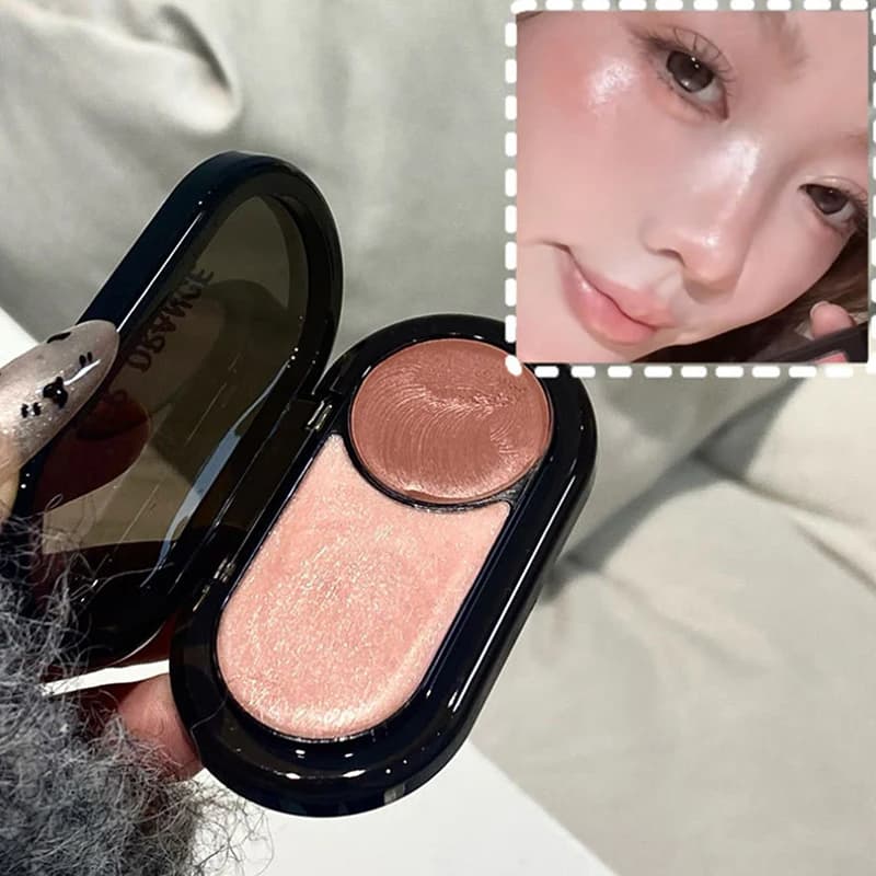 HERORANGE Fard Multifunzione Bicolore, Illuminante Perlescent Opaco, Contouring, Trucco Naturale, Blush, Rossetto, Ombretto Illuminante