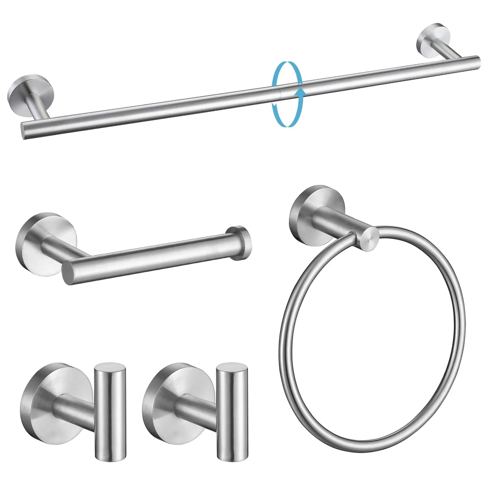 Set di accessori da bagno in acciaio inossidabile spazzolato SUS304 da 5 pezzi con portasciugamani da 24 pollici, portasciugamani, porta carta igienica, 2