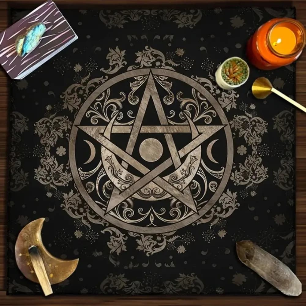 Tappeto Altare VIKAMA con Simbolo dell'Energia Spirituale, Tappeto Oracolo Nero per Tarocchi Bari, Astrologia Strega, Tappetino da Gioco per Tarocchi