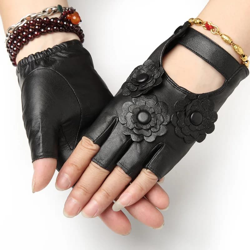 2025Autumn Winter Genuine Leather Gloves Women Black Genuine goat skin Gloves without fingers Sfoder Guide Gym Gloves fitness 2023 New