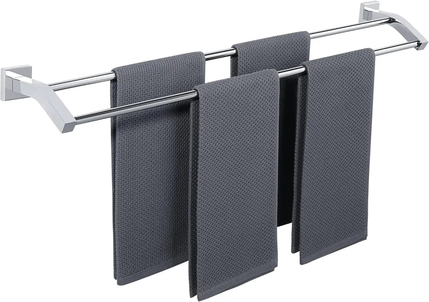 Doppio portasciugamani da bagno, supporto per asciugamani da parete in acciaio inossidabile resistente, finitura cromata lucida, 32 pollici