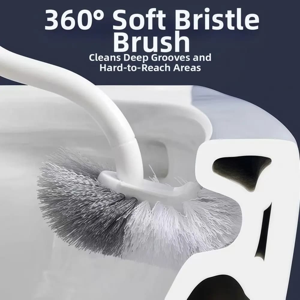 Set di 3 spazzole per WC 3-in-1 360 ° Set di Spazzole per Pulizia Angoli e Fessure con Scatola Portaoggetti, Manico Lungo, Montaggio a Parete