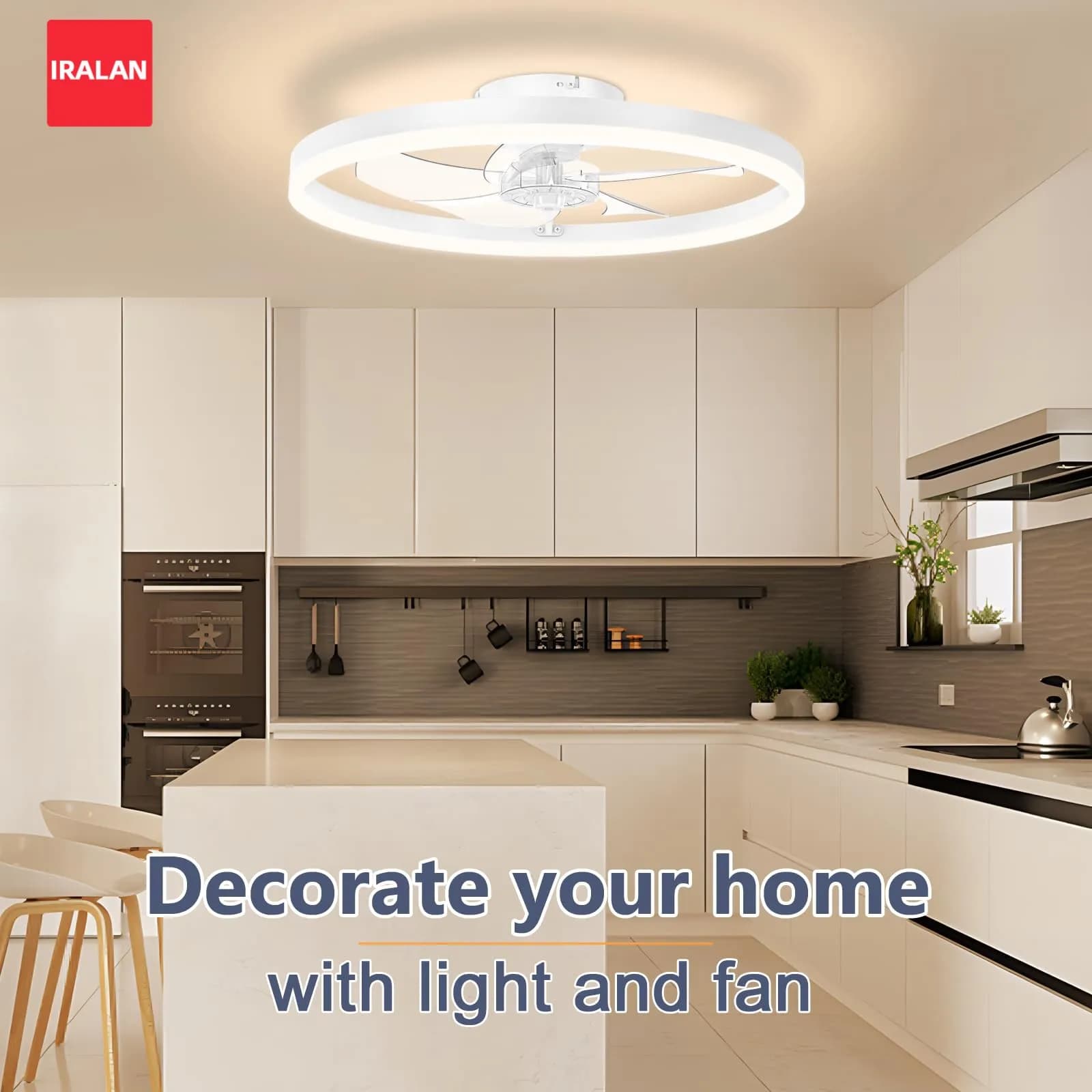 Ventilatore da soffitto 2 in 1 Low Floor con luce, grande volume d'aria, motore elettrico da 20 pollici, lampada da soffitto decorativa, ultra sottile