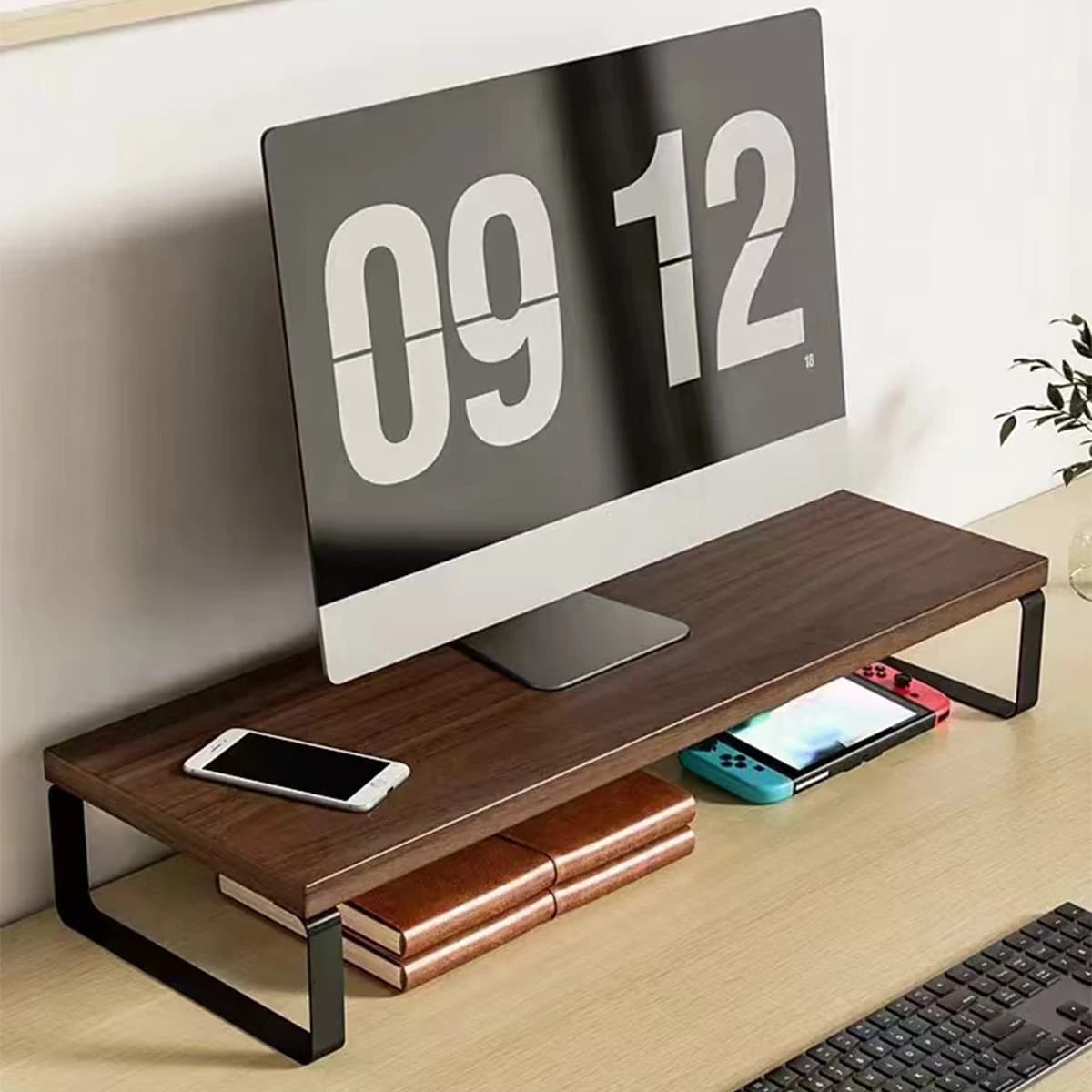 Wood Monitor Stand Riser, Multi-Color Computer Desk Organizer for Office & Home Use