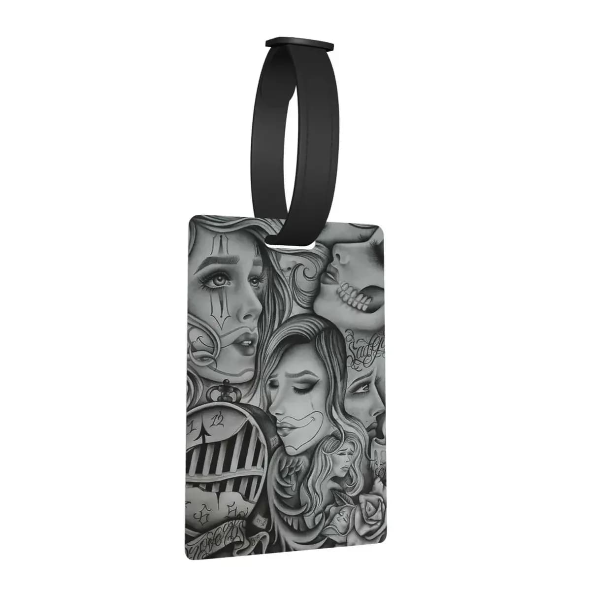Triste Eyes Chola Clown, Chicano Art, Etichette per bagagli artistiche nere e grigie Etichetta per imbarco per bagagli carina Porta etichette ID Nome Indirizzo