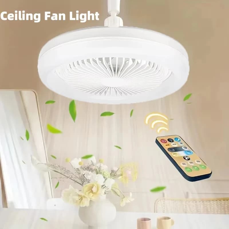 Base di illuminazione con base di conversione E27 Ventola da soffitto intelligente 2 in 1 adatta con illuminazione telecomandata per camera da letto e soggiorno