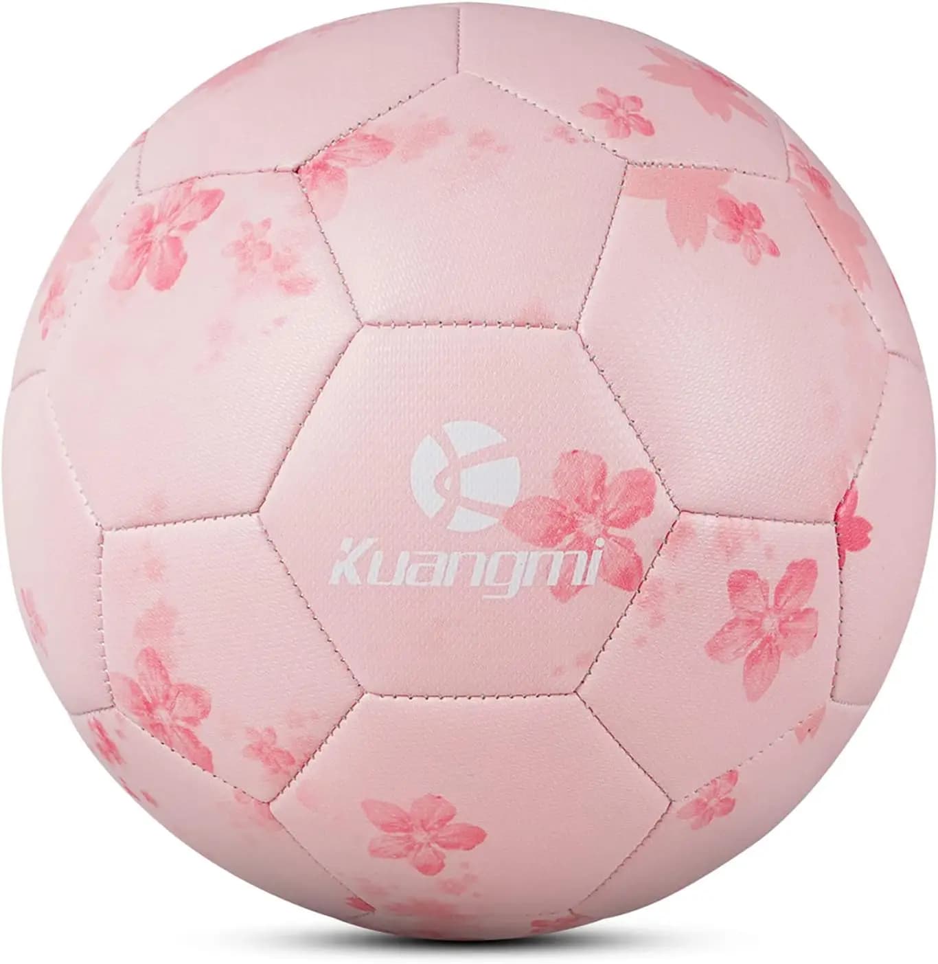 Kuangmi football ball with pink cherry blossom design, size 5 - Football for training and competitions for young people