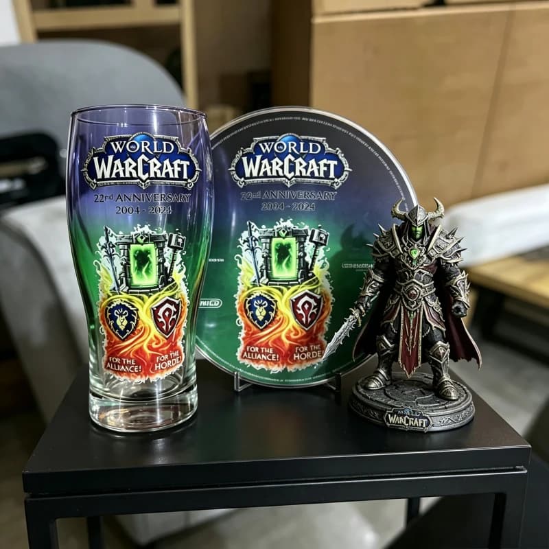 Tazza in Vetro per il 22° Anniversario di World of Warcraft 2004-2026, Tazza da Birra Collezionabile Alliance & Horde per Fan