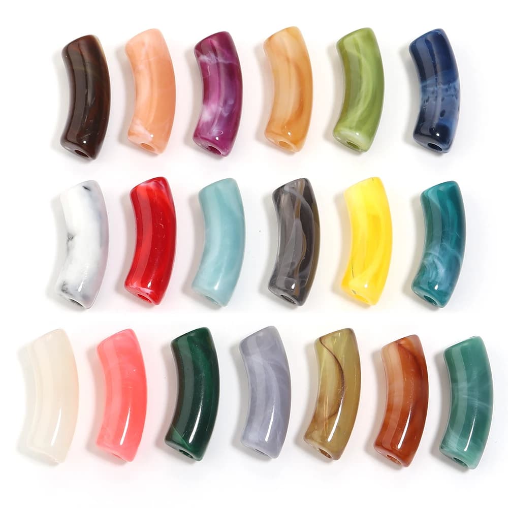 20pcs Dual Color Colorful Gradient Bent Pipe Beads Tube Acrylic Beads for Jewelry Making Loose Tube Bead DIY Bracelet Necklace