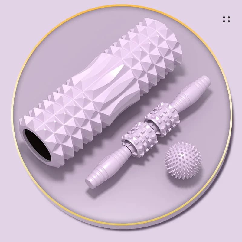 1Set 3-in-1 Yoga Foam Roller Set 33cm Textured Massage Stick Spiky Massage Ball for Muscle Recovery Trigger Point Deep Tissue