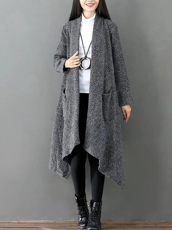Autumn Winter Vintage Artistic Loose Cloak Coat Large Size Women's Mid-Length Elegant Asymmetric Windbreaker Jacket
