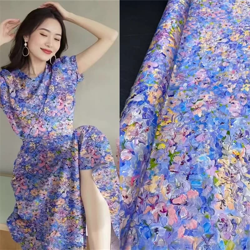 Hokkaido Summer Purple Flower Print 19momi Double Joe Fashion Designer Clothing Material High Quality DIY Dress Silk Fabric
