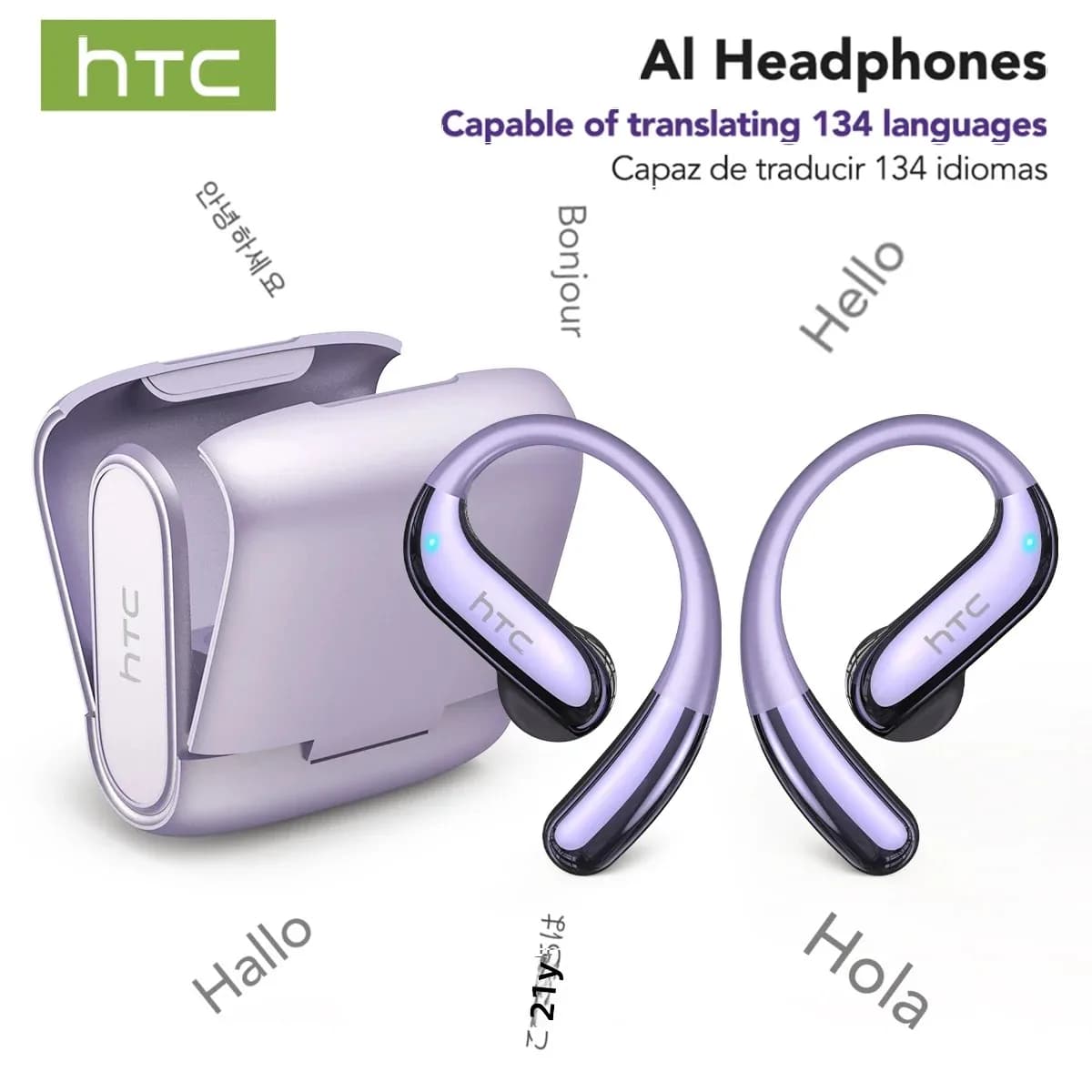 Auricolari HTC NE23 Bluetooth V6.0 Cuffie wireless a orecchio aperto Auricolari traduttore AI Chiamata HD Elegante sottile e leggero Gancio per l'orecchio