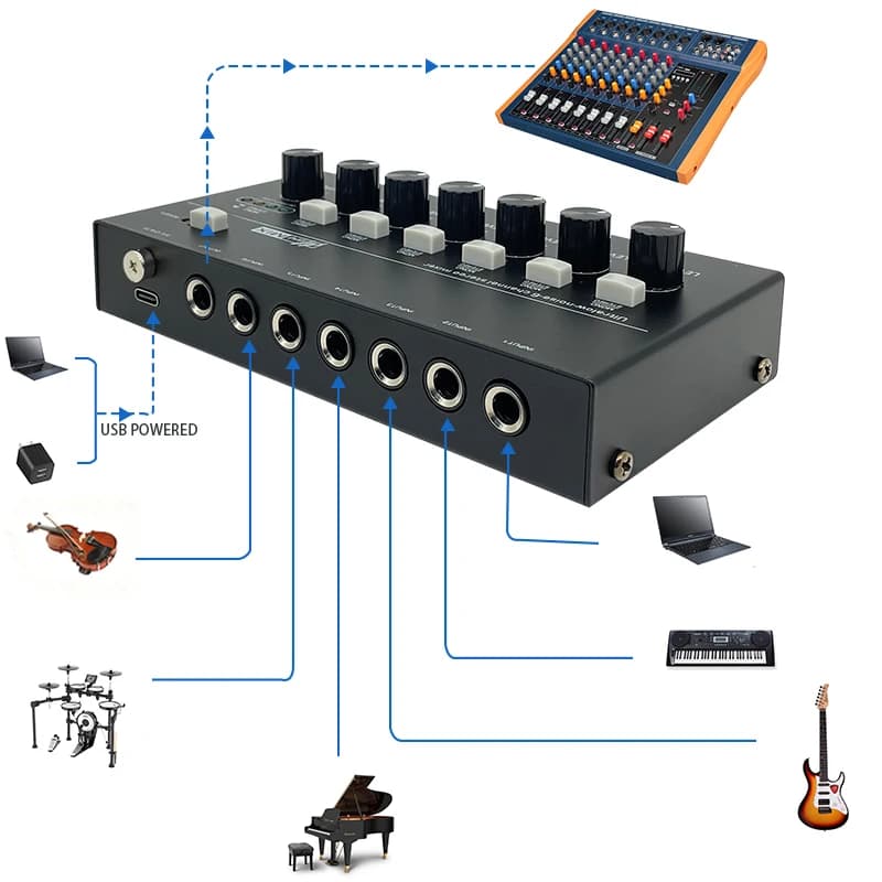 6-channel stereo mixer MIX-600, mini professional portable audio mixer, very low noise sound mixer for on-site recordings