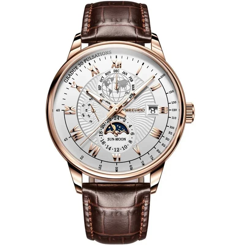 Luxury Brand Men's Watch Versatile Quartz Light and Fashionable High-end Leather Strap Fashionable Three-eyed Fashionable Wrist Watch