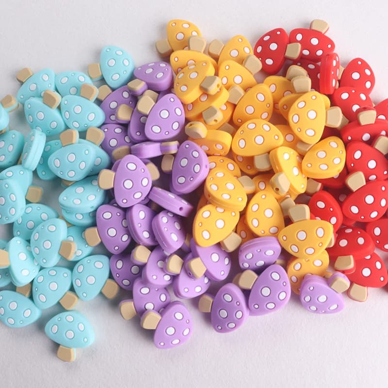 10 pezzi di perline di messa a fuoco in silicone perline di silicone di funghi del fumetto accessori di gioielli fai da te per la creazione di portachiavi con penna di perline