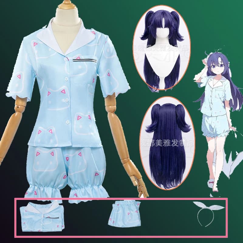 Costume Cosplay Blue Archive Hayase Yuuka, Pigiama, Parrucca e Completo per Donna, Outfit per Feste di Halloween