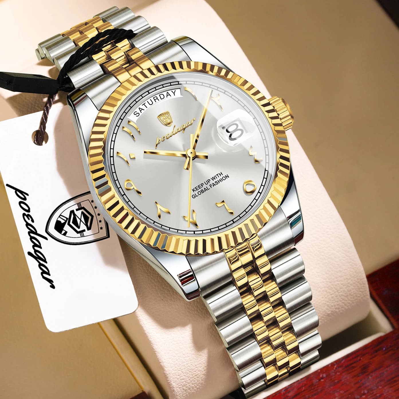 POEDAGAR Luxury Brand Man Clock Waterproof Date Week Fashion Men Watch Stainless Steel Quartz Vintage Casual Men's Watches Reloj
