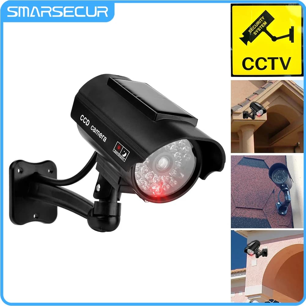 Smarsecur Telecamera finta Solart Telecamera di sorveglianza CCTV di sicurezza fittizia impermeabile con luce LED rossa lampeggiante per interni ed esterni