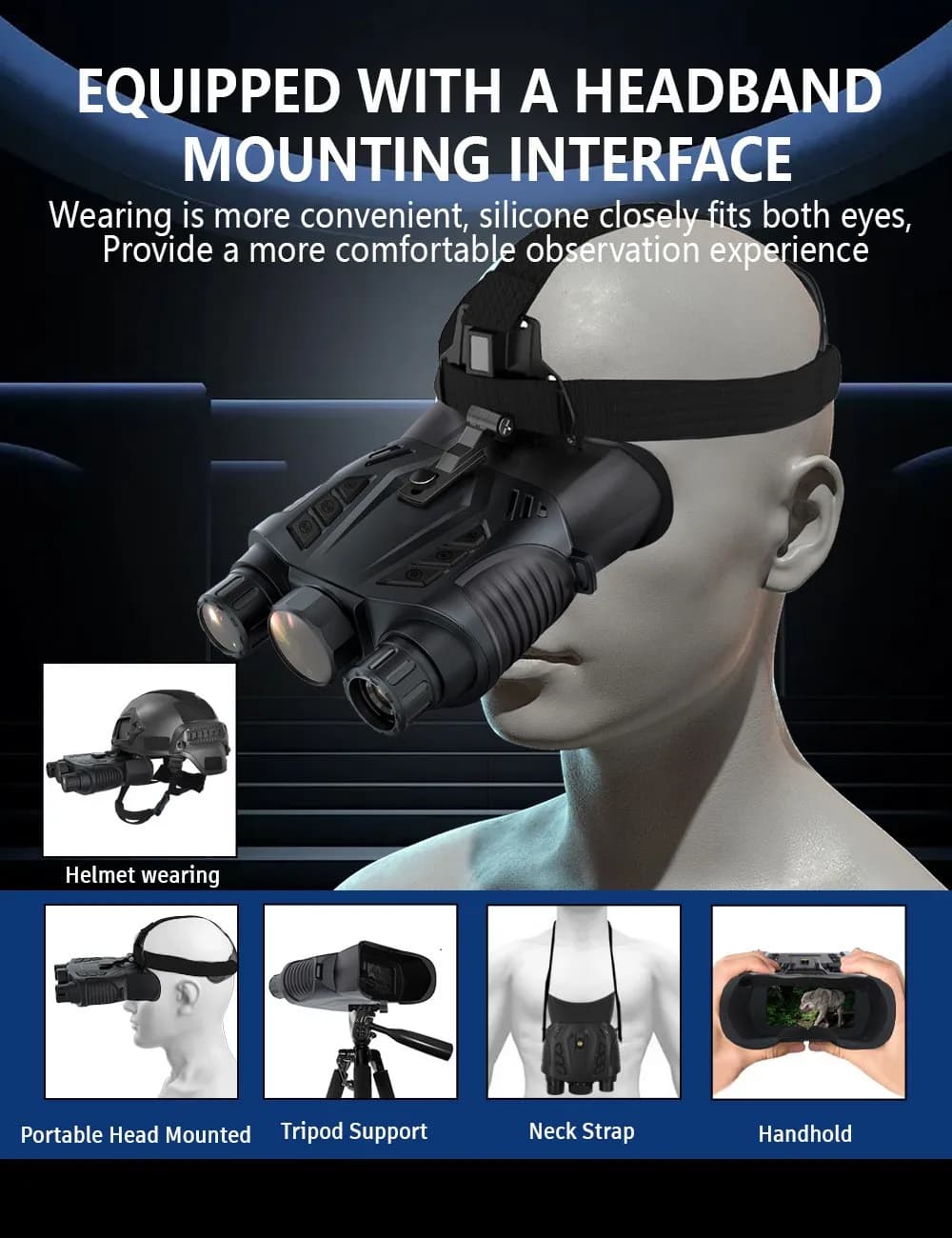 Dispositivo per la visione notturna a colori montato sulla testa Navigazione globale GPS risoluzione video Connessione WIFI QHD 2,5K Controllo APP