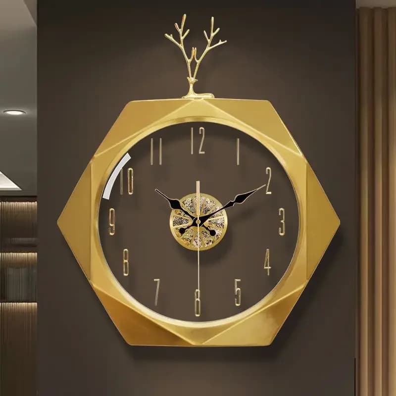 Lucky Deer Light Luxury Wall Clock Living Room Home Fashion Creative Clock Hotel Metal Clock