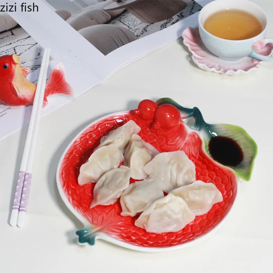 Creative Hand-painted Pomegranate Plate Ceramic Salad Plate Snack Dried Fruit Candy Plates Dumpling Plates Restaurant Tableware