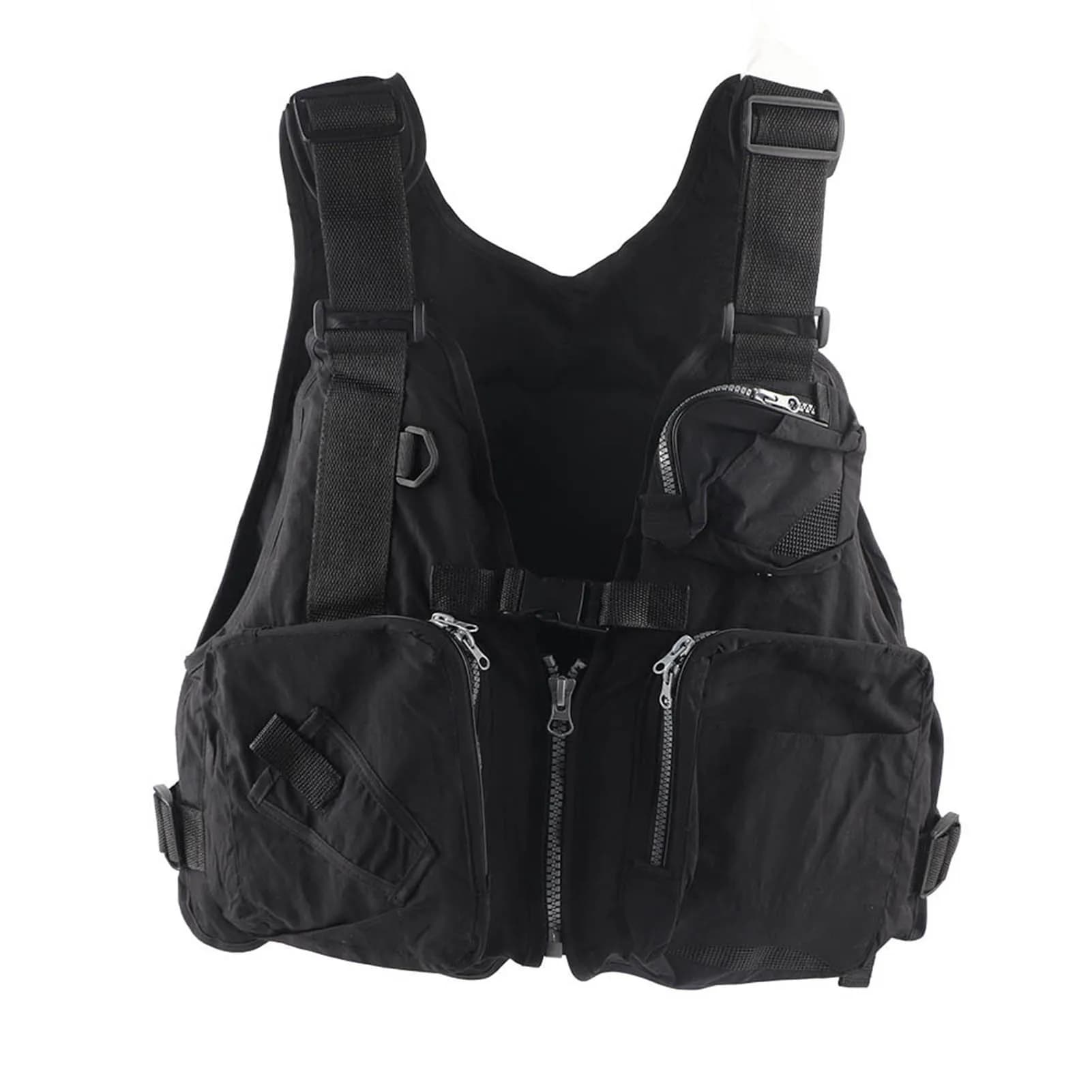 Giubbotto di salvataggio da pesca per adulti, unisex, in rete traspirante, con tasche multiple, strisce regolabili, per canottaggio, kayak, nero