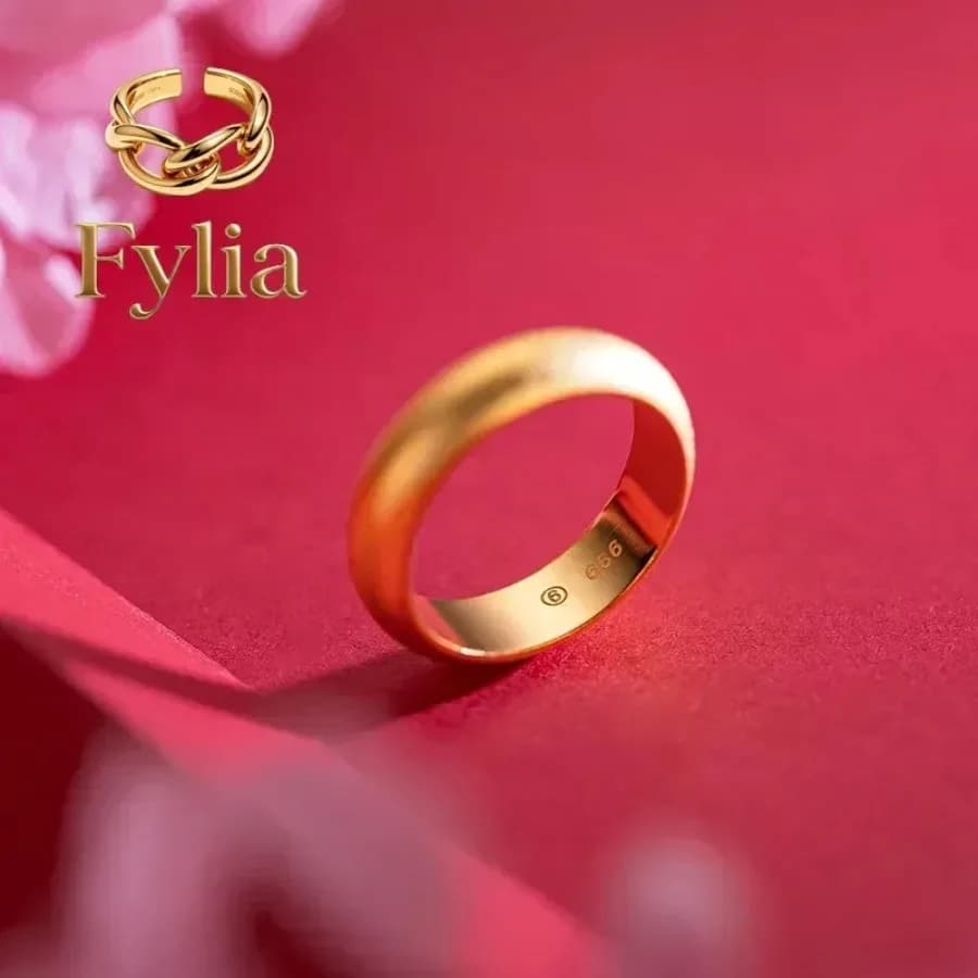 Fylia Jewelry Anello di Lusso in Oro Vero 24K 9999, Anello con Sabbia Esterna e Sabbia Interna Leggera, per Uomini e Donne, Coppie