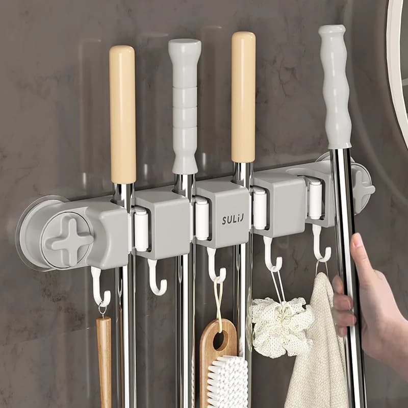 Supporto a ventosa per scopa, appendi scopa da parete per bagno, gancio appendi scopa senza foratura, clip per scopa da bagno, accessori per il bagno