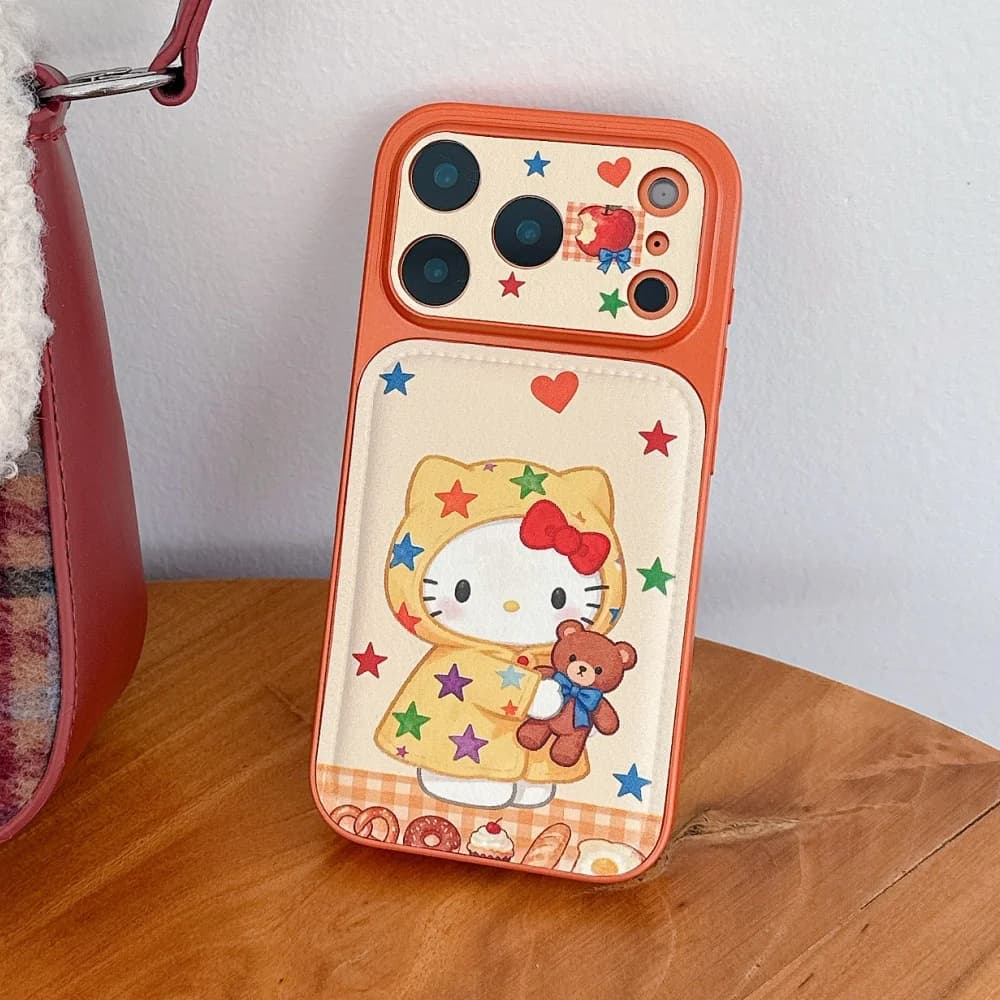 Custodia Protettiva Antiurto per iPhone 17 Pro 16 15 14 Pro Max, Cover Cartoon Arancione con Orsetti Adesivi a Forma di Stella, Vendita Calda