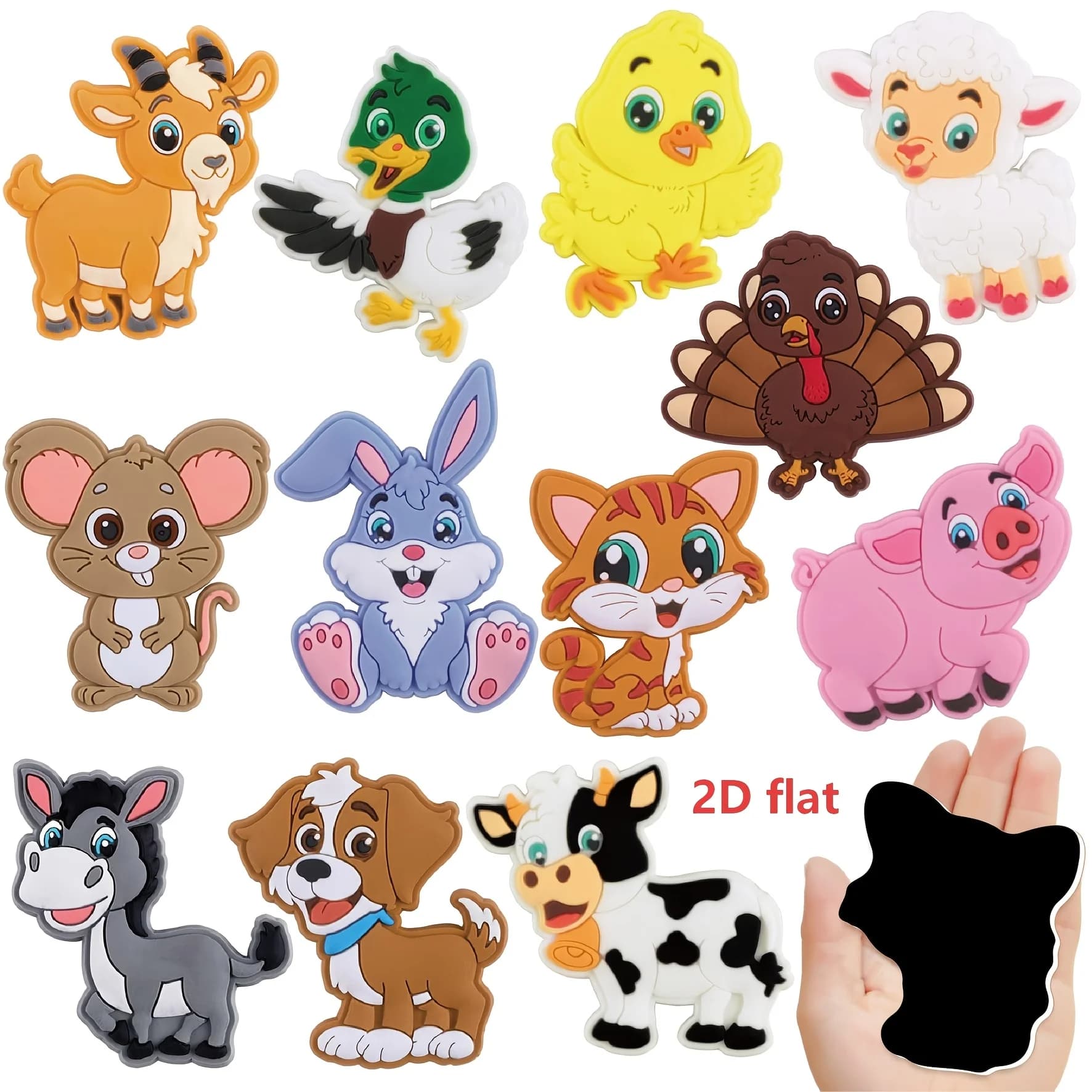 Set di 12 Piastrelle Magnetiche Decorative 2D Piatte con Animali della Fattoria Cartoon, Decorazioni Magnetiche per Casa