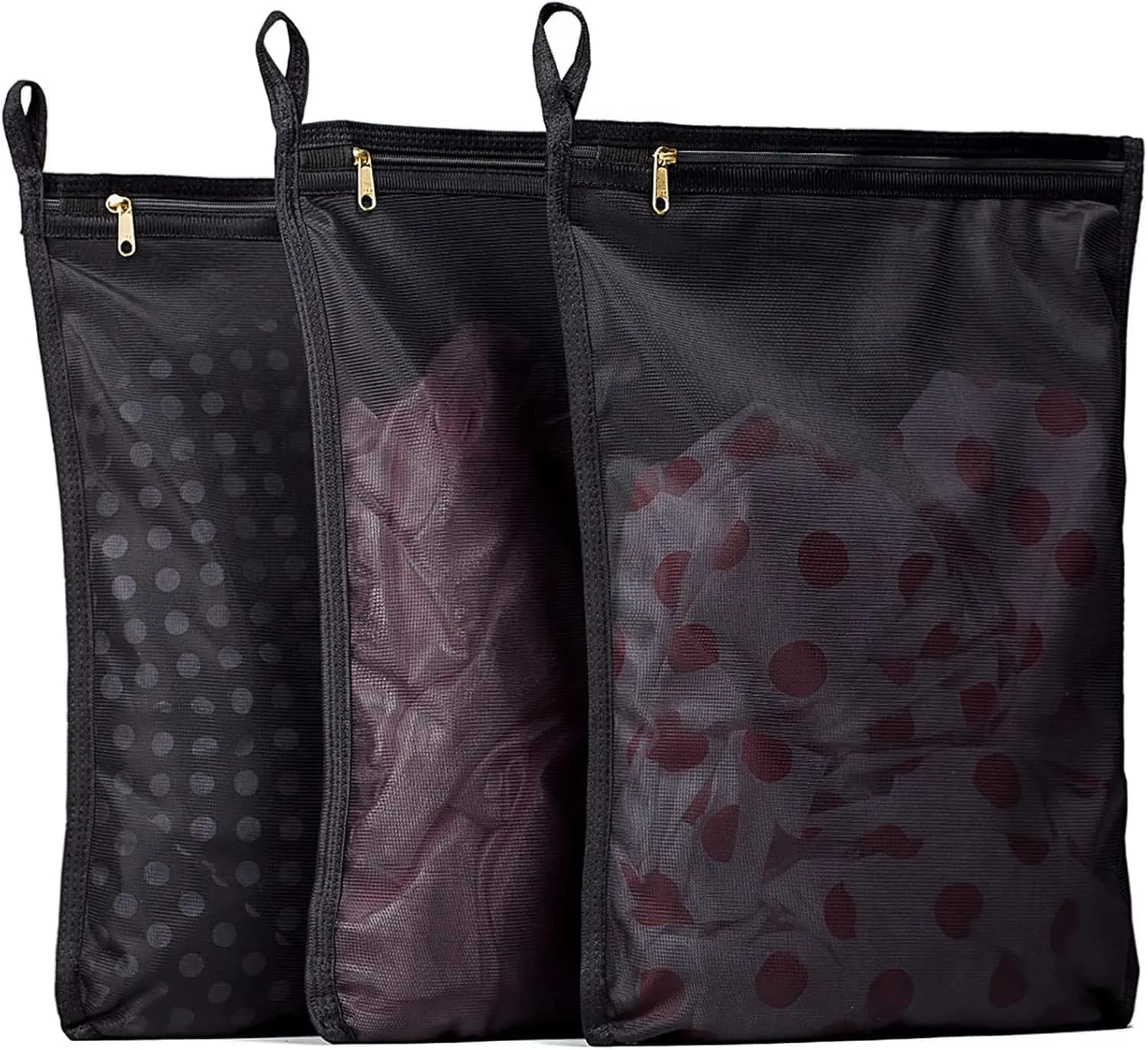 Set of 3 Delicate Bucato Bags, Fine Net Bag with YKK Hinge and Hanging Rings, Protects Washer Clothes (Black)