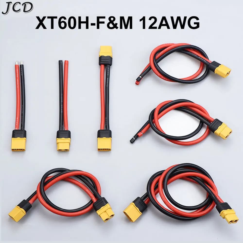JCD 1PC Amass XT60H Male Female Connector Plug with Sheath Cover 12AWG Silicon Wire For RC Lipo Battery FPV Drone