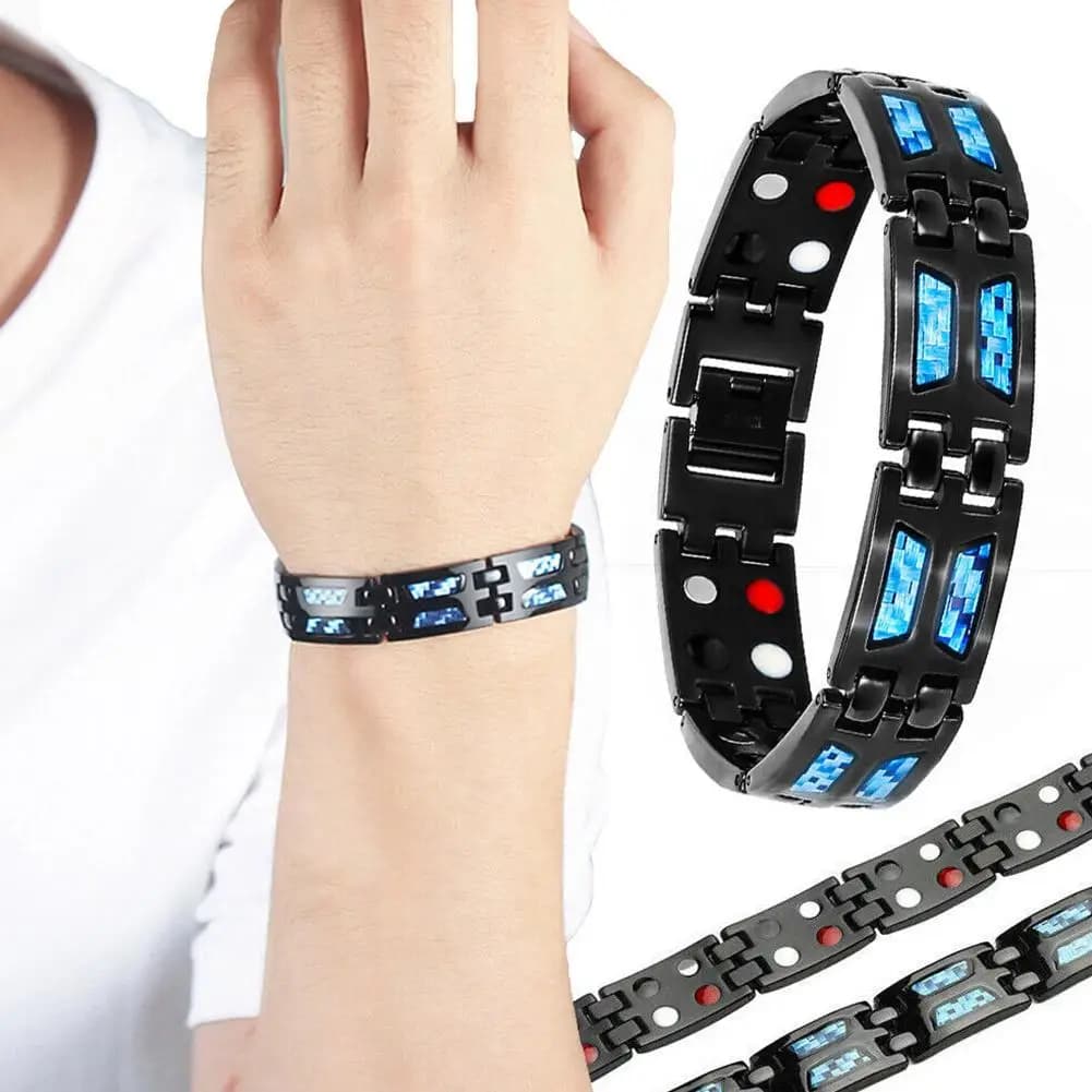 Bracciale per terapia magnetica blu carbonio Doppia fila unica Moda ultra resistente per uomo Regali festival Casual quotidiano G3i8