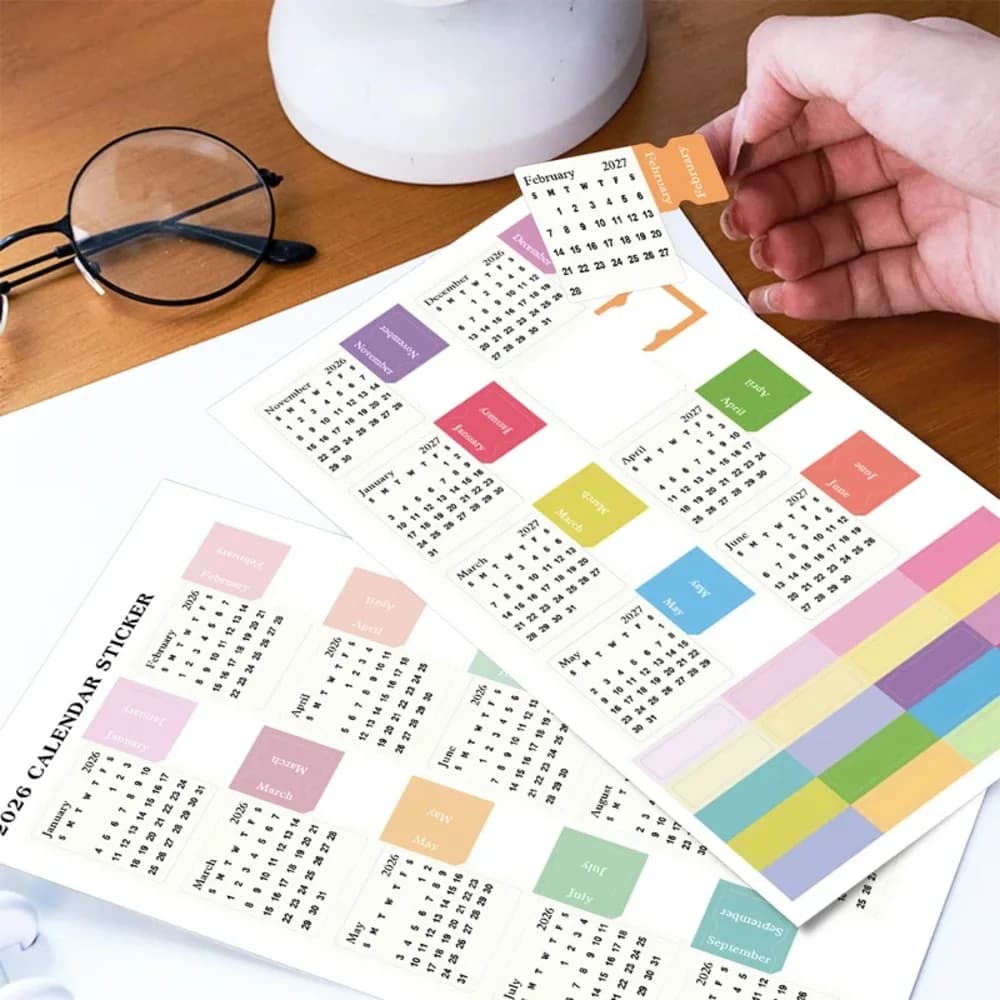 2 fogli di adesivi per calendario 2026, adesivi per agenda mensile, etichette per diari, quaderni, agenda, uso scolastico/ufficio