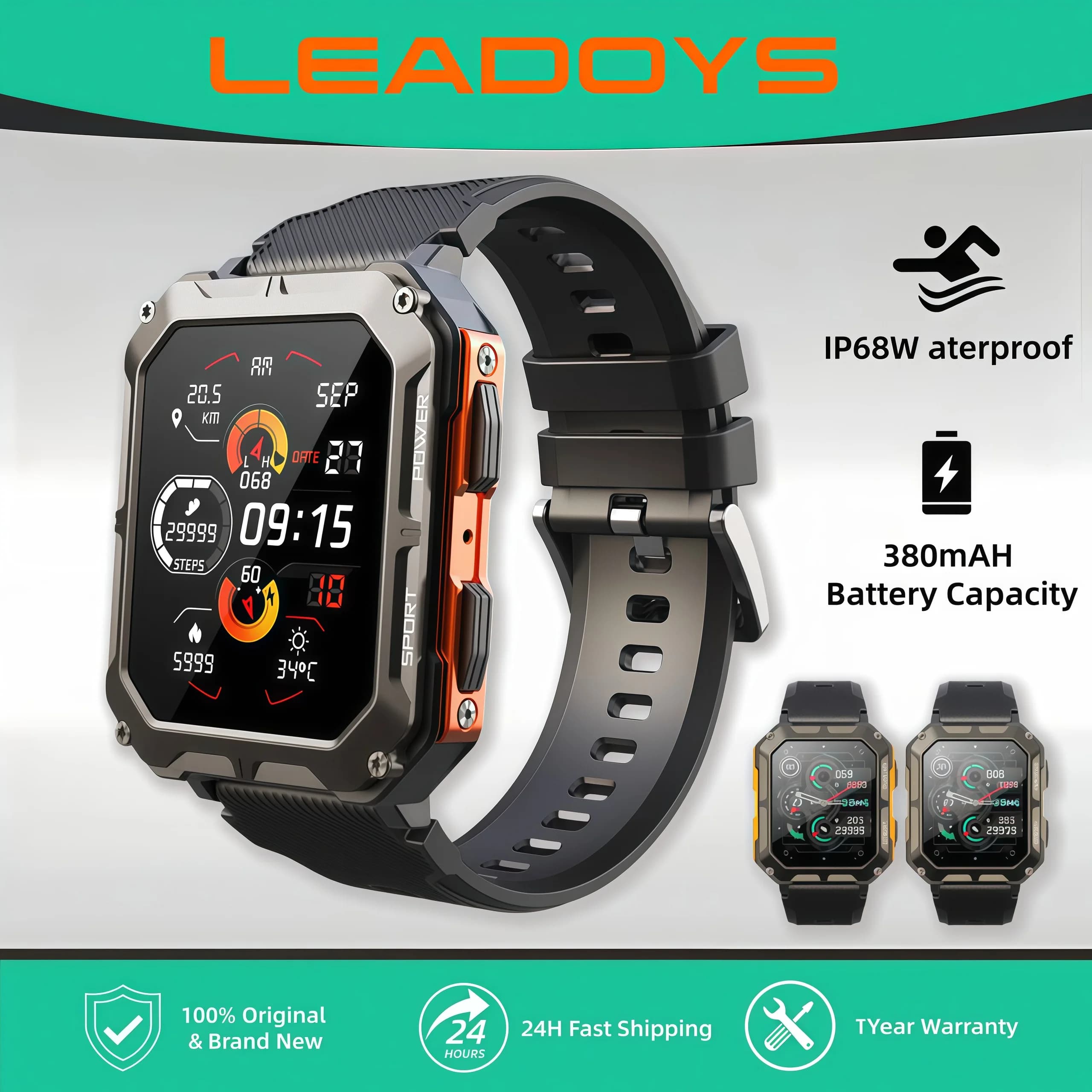LEADOYS Orologio ultra intelligente da uomo Monitoraggio sportivo Monitoraggio del sonno Avvisi di chiamate e messaggi - Regalo perfetto per Natale e Halloween