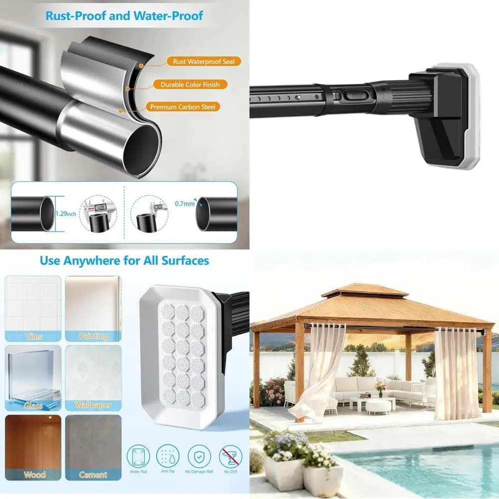 Asta per Tende Extra Lunga 41-174 Pollici, Resistente per Doccia, Patio, Bagno e Divisori di Stanze, Regolabile, Antiscivolo, Ru